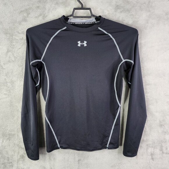 Mens Black Under Armour HeatGear Compression Shirt Long Sleeve Crew Neck Size L - Picture 2 of 11